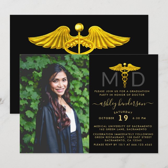 Modern Photo MD Doctor Graduation Party Invitation (Front/Back)