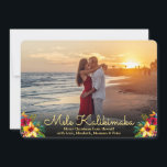 Modern Photo Mele Kalikimaka Christmas Cards<br><div class="desc">Modern, elegant "Mele Kalikimaka" Christmas Photo Holiday Cards. This pretty simple holiday card design features a hand lettered typography greeting „Mele Kalikimaka” script with burgundy red yellow hibiscus floral arrangement. At the backing burgundy color background with a hibiscus arrangement. You can personalize the design by replacing the sample text and...</div>