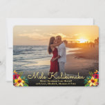 Modern Photo Mele Kalikimaka Christmas Cards<br><div class="desc">Modern, elegant "Mele Kalikimaka" Christmas Photo Holiday Cards. This pretty simple holiday card design features a hand lettered typography greeting „Mele Kalikimaka” script with burgundy red yellow hibiscus floral arrangement. At the backing burgundy color background with a hibiscus arrangement. You can personalize the design by replacing the sample text and...</div>