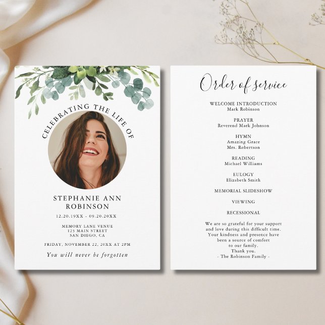 Modern Photo Memorial Floral Order of Service Program (Creator Uploaded)