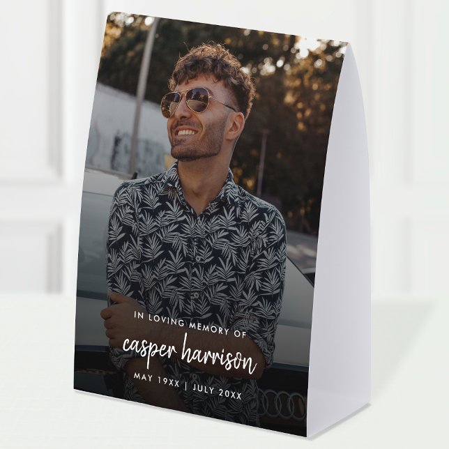 Modern Photo Memorial | In Loving Memory Paper Table Tent (Memorial table tent sign to celebrate the life of your loved one)