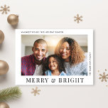 Modern Photo Merry Bright Christmas Holiday Card<br><div class="desc">Minimal modern Christmas holiday card featuring your photo and "Merry & Bright" in stylish typography. Personalize with your name and greeting in simple typography.</div>