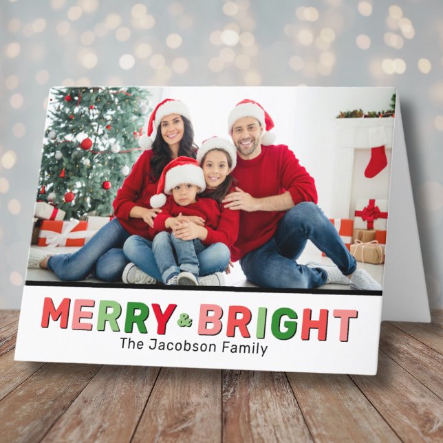Modern Photo Merry Bright Christmas Holiday Card (Cute Modern Photo Merry Bright Christmas Holiday Card)
