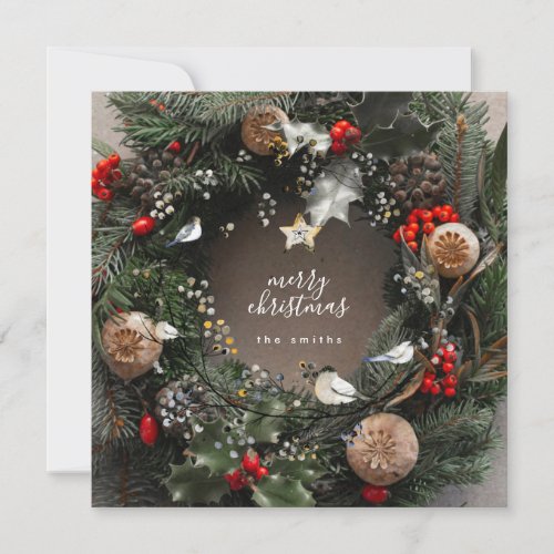 Modern Photo Merry Christmas Door Wreath Holiday Card