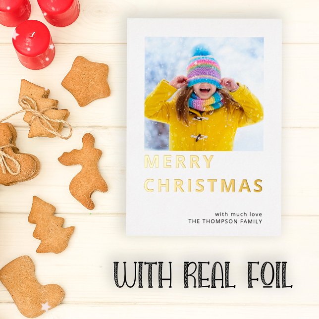 Modern Photo Merry Christmas Foil Holiday Card (Creator Uploaded)