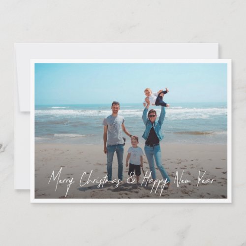 Modern Photo Merry Christmas Happy New Year Blue Holiday Card