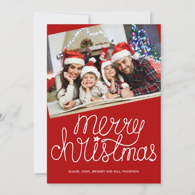 Modern Photo Merry Christmas script holiday card (Front)