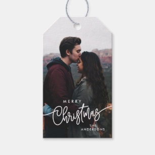 Modern Photo Merry Christmas Script Typography Gift Tags