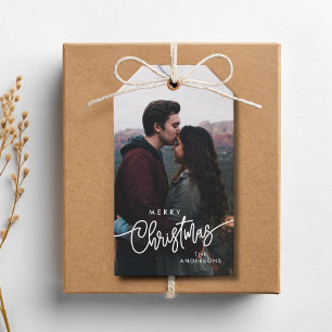 Modern Photo Merry Christmas Script Typography Gift Tags