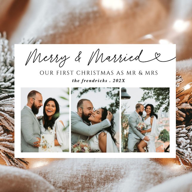 Modern Photo Merry & Married Newlywed Christmas  Holiday Card (Creator Uploaded)