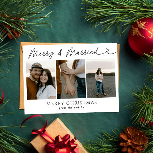 Modern Photo Merry & Married Newlywed Christmas Holiday Card