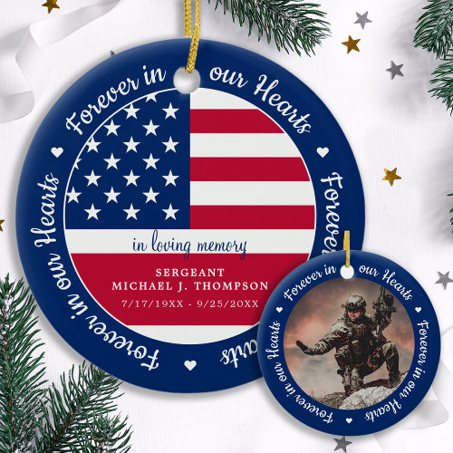 Modern Photo Military Veteran USA Flag Memorial Ceramic Ornament