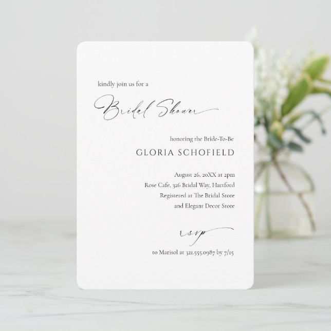 Modern Photo Minimal Elegant Bridal Shower Invitation (Standing Front)