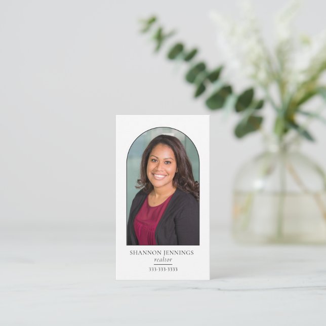 Modern Photo Minimal White Business Card (Standing Front)