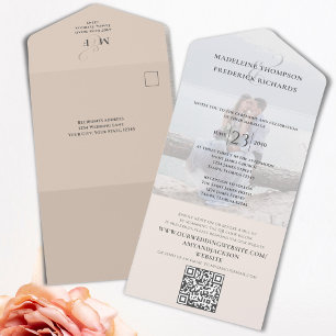 Modern Photo Minimalist Blush Simple QR Code RSVP All In One Invitation