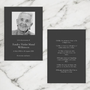 Modern photo minimalist memorial prayer card 