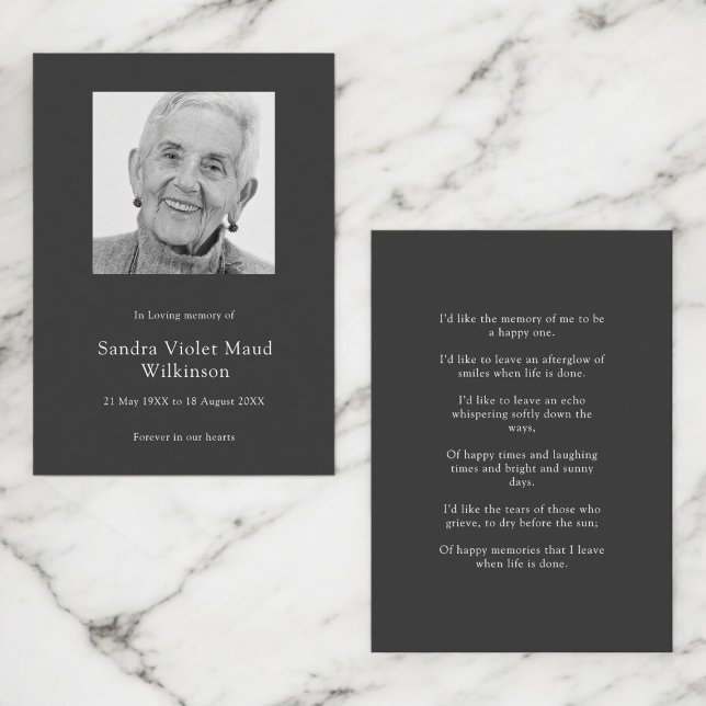Modern photo minimalist memorial prayer card  (Creator Uploaded)