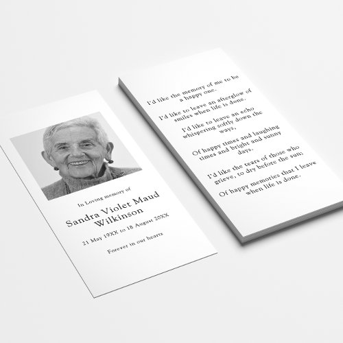 Modern photo minimalist memorial prayer card 