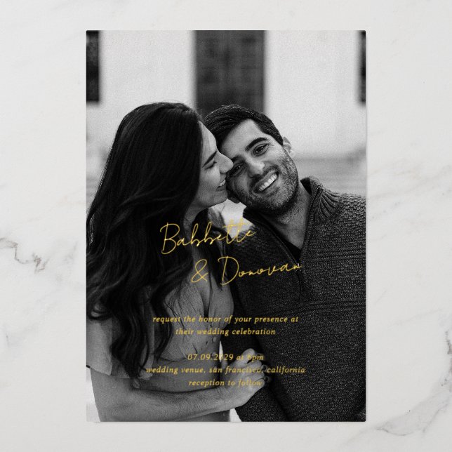 Modern Photo Minimalist Wedding Foil Invitation (Front)
