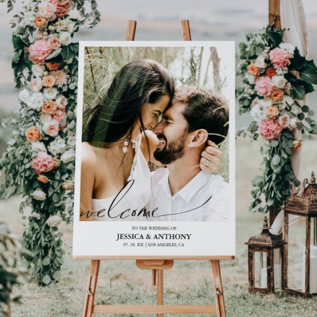 Modern Photo Minimalist Welcome Foam Board (Make a dazzling entrance and warmly greet guests with our captivating photo wedding sign!)