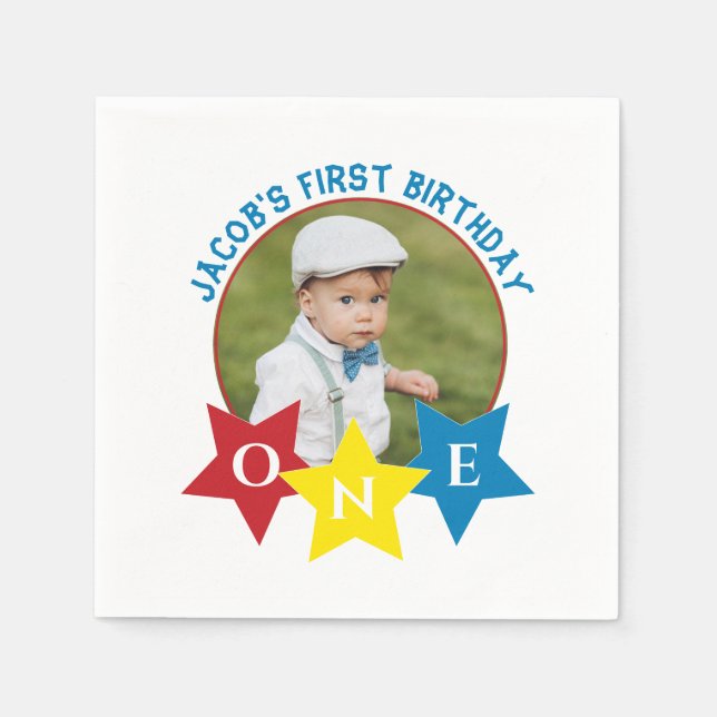Modern photo minimlistic 1st birthday  napkins (Front)