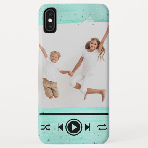 Modern Photo Mint Green Girly Glitter Press Play iPhone XS Max Case