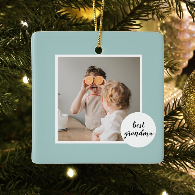 Modern Photo Mint Lovely Grandma Gift Ceramic Ornament (Creator Uploaded)