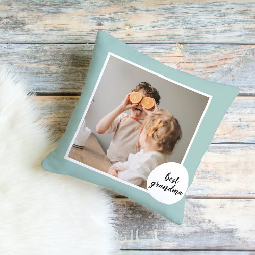 Modern Photo Mint Lovely Grandma Gift  Outdoor Pillow