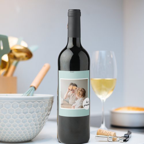 Modern Photo Mint Lovely Grandma Gift  Wine Label