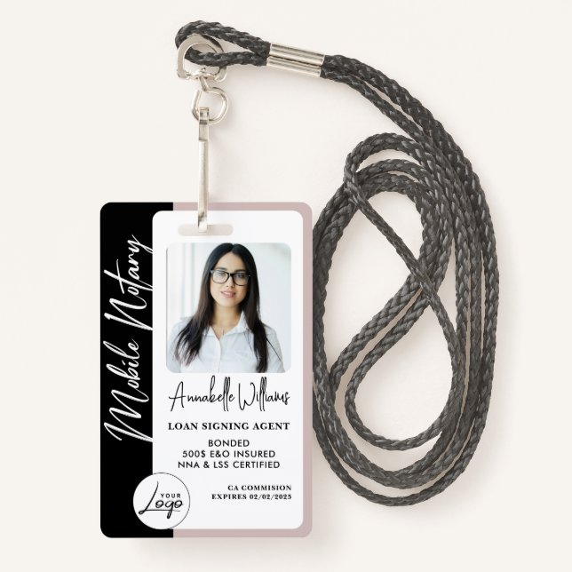 Modern Photo Mobile Notary  Badge (Front with Lanyard)