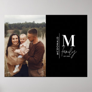 Modern photo monogram family black and white poster