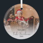 Modern Photo My First Christmas Glass Ornament<br><div class="desc">This elegant and stylish christmas tree decoration would be a great addition to your christmas holiday decorations this year. Designed for a baby's first christmas,  featuring a photo,  their name and the year.</div>
