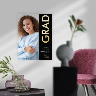 Modern Photo Name Class of Graduation Black Foil Prints