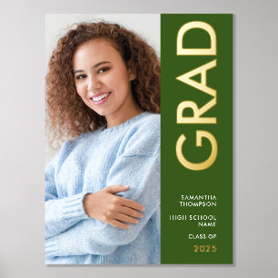 Modern Photo Name Class of Graduation Green Foil Prints