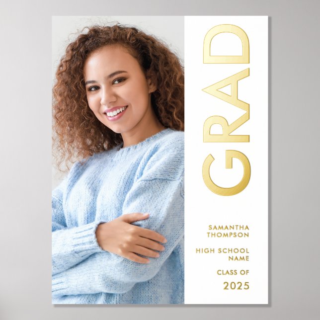 Modern Photo Name Class of Graduation Real Foil Prints (Front)