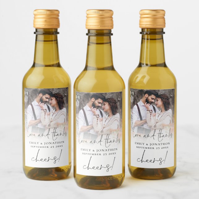 Modern Photo Name Date Love Thanks Wedding Favor Wine Label (Bottles)