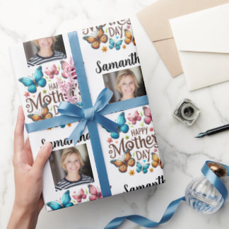 Modern Photo Name Happy Mothers Day Wrapping Paper