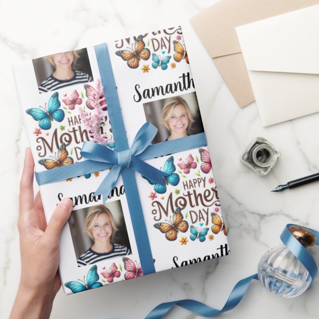 Modern Photo Name Happy Mothers Day  Wrapping Paper (Gifting)