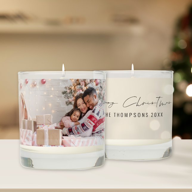 Modern Photo Name Year Merry Christmas  Scented Candle (Front and back view)