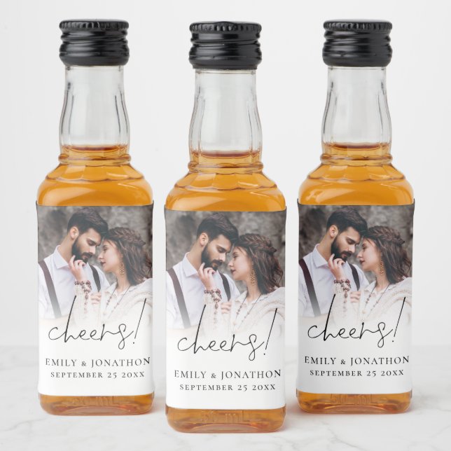 Modern Photo Names Date Cheers Wedding Favor Liquor Bottle Label (Bottles)