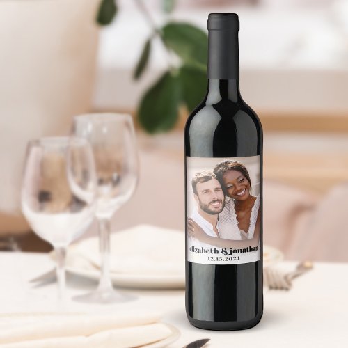 Modern Photo Names Wedding Date Custom Wedding Wine Label