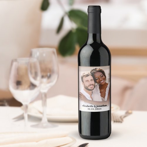 Modern Photo Names Wedding Date Custom Wedding Wine Label