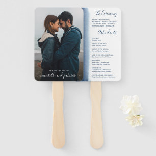 Modern Photo Navy Blue Elegant Wedding Program Hand Fan