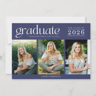 Modern Photo Navy Blue High School Graduation