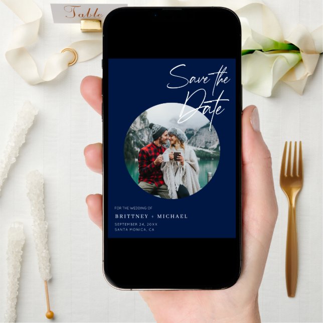 Modern Photo Navy Blue Save The Date (Front Digital)