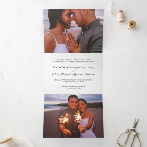 Modern Photo Neutral Gray Elegant Wedding Tri_Fold Invitation