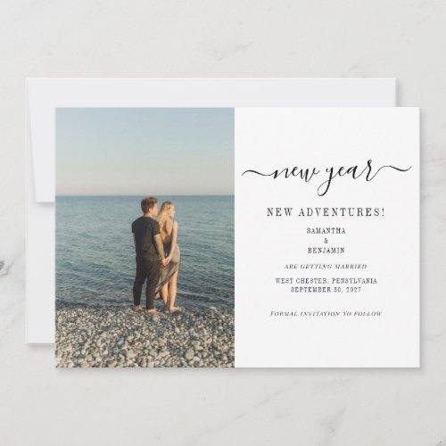 Modern Photo New Year Adventures Engagement Save The Date