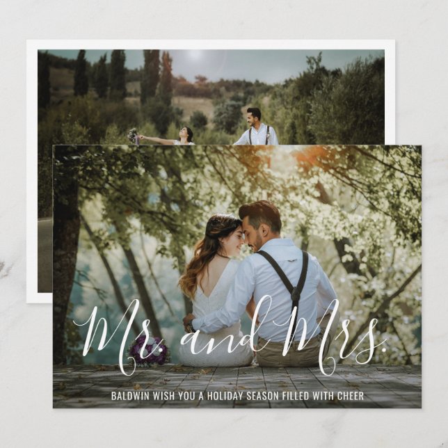 Modern Photo Newlywed Christmas Holiday Card (Front/Back)