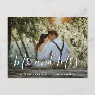 Modern Photo Newlywed Christmas Holiday Postcard