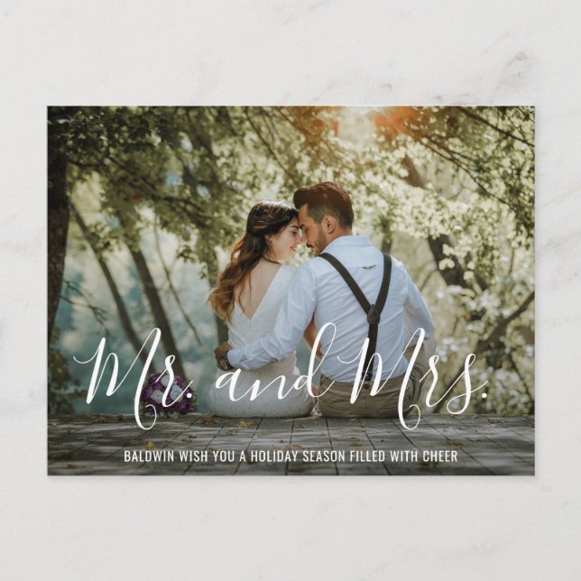 Modern Photo Newlywed Christmas Holiday Postcard (Front)